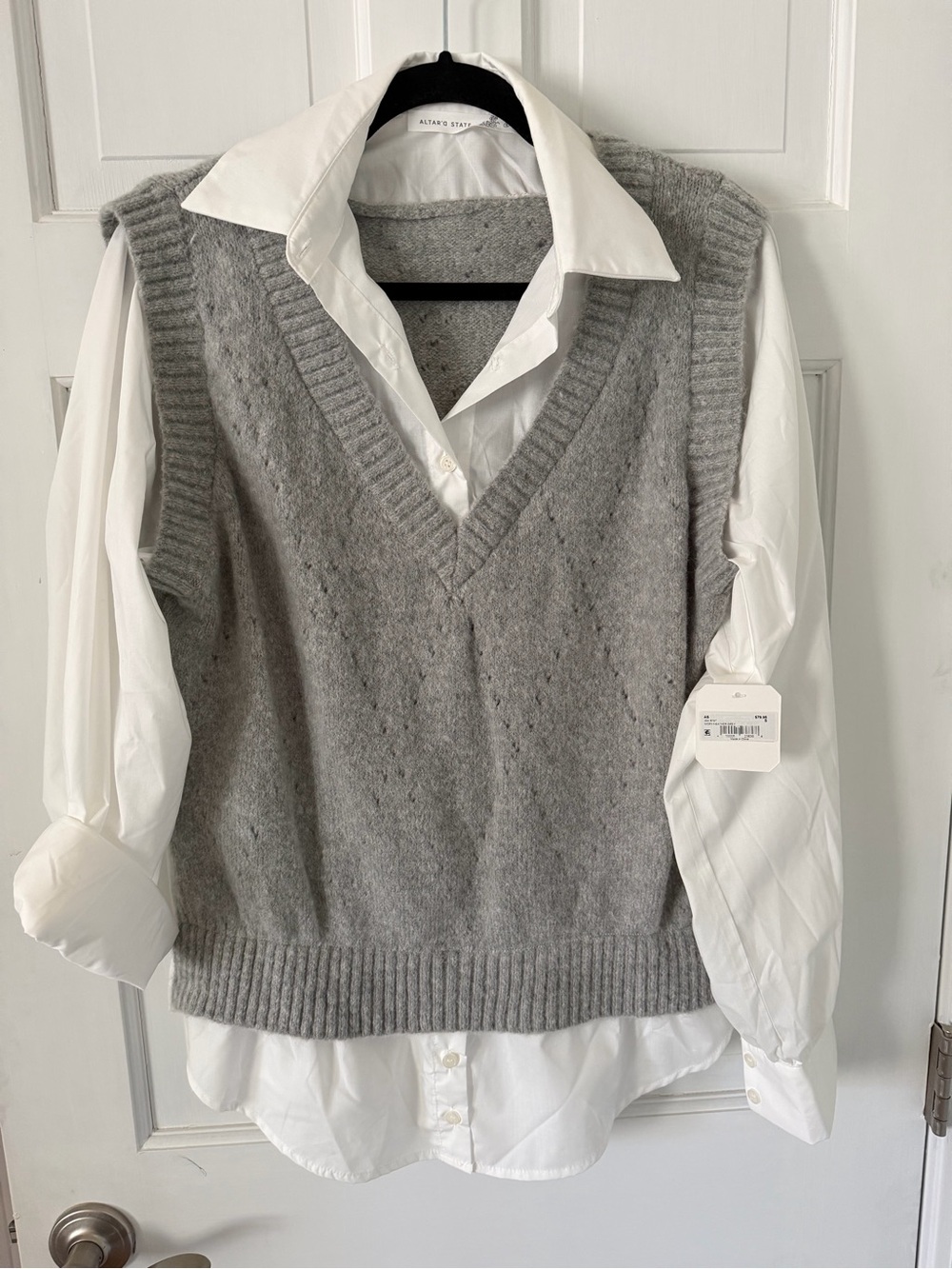 Altar’s State Gray V-Neck Knit Sweater Vest